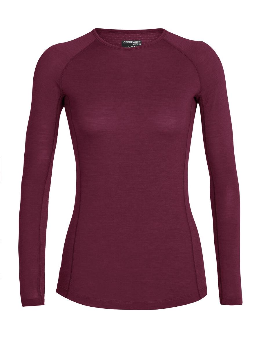 Women\'s Icebreaker BodyfitZone™ Merino 150 Zone Long Sleeve Crewe Thermal Top Base Layers Cherry | CA 1061XYUF